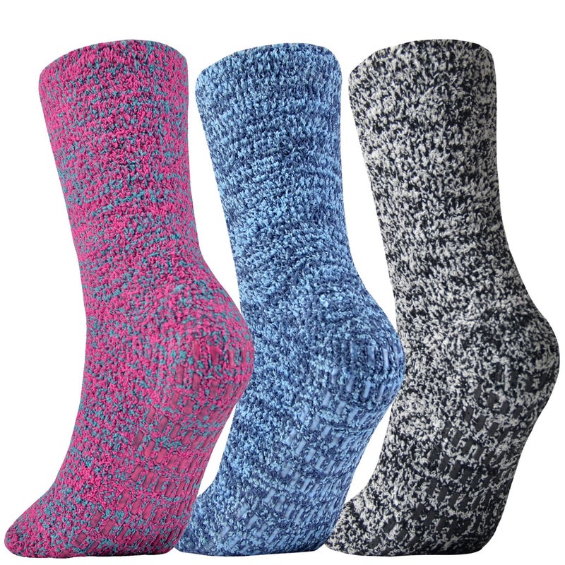 JORMATT 3 Pairs Women Grip Fuzzy Socks Non Skid Men Thick Cozy Slipper Hospital Socks with Grips,Size XS - Image 1